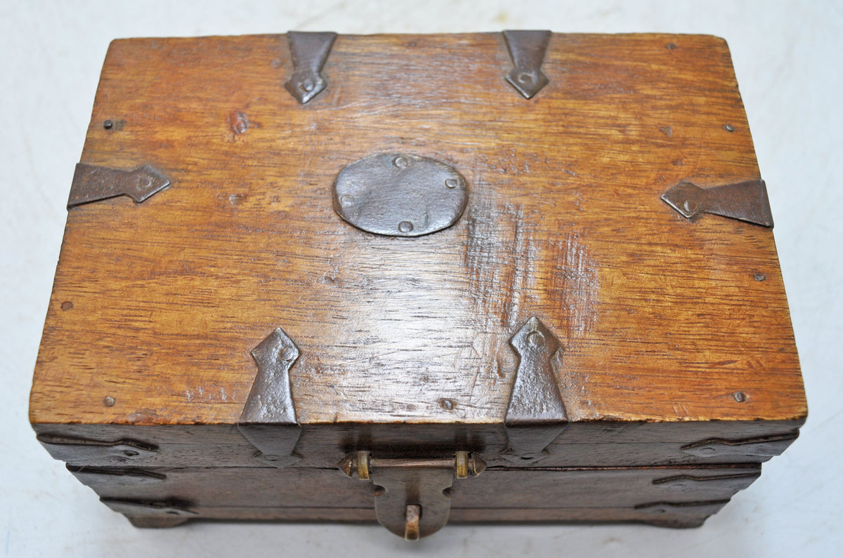 Vintage Wooden Storage box Original Old Hand Crafted Metal Fitted