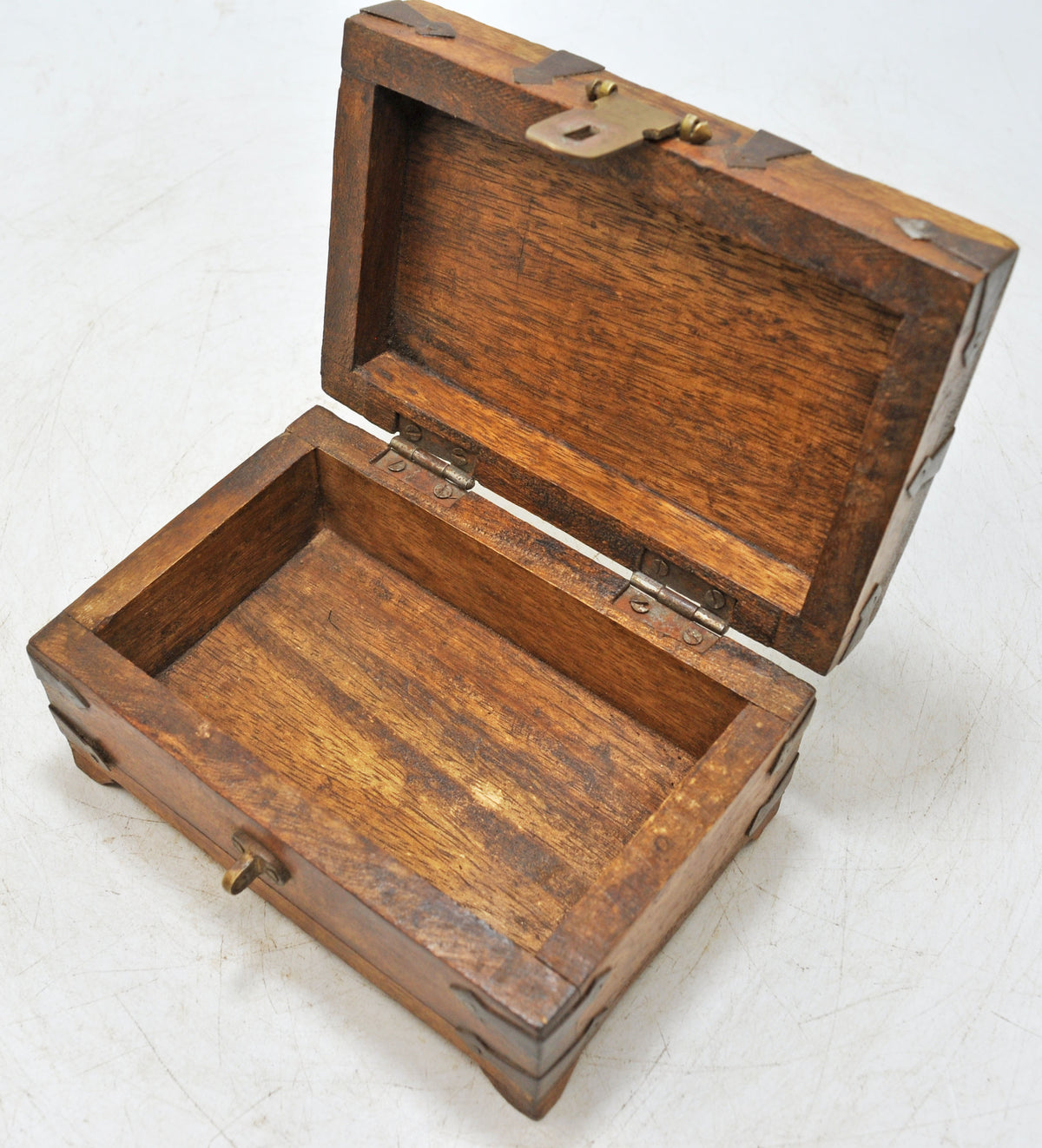 Vintage Wooden Storage box Original Old Hand Crafted Metal Fitted