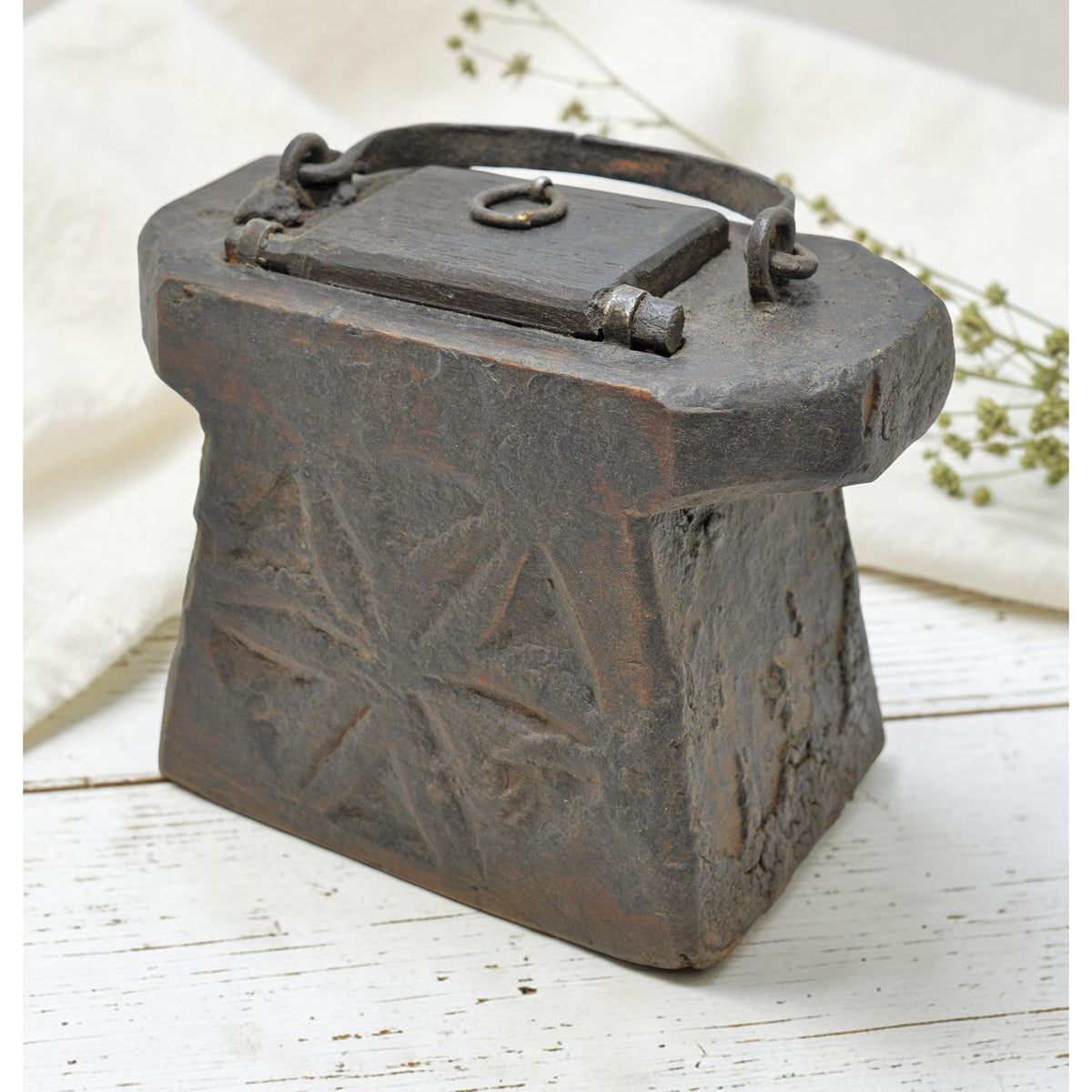 Antique Wooden Lanterns' Oil Pot Original Old Hand Carved