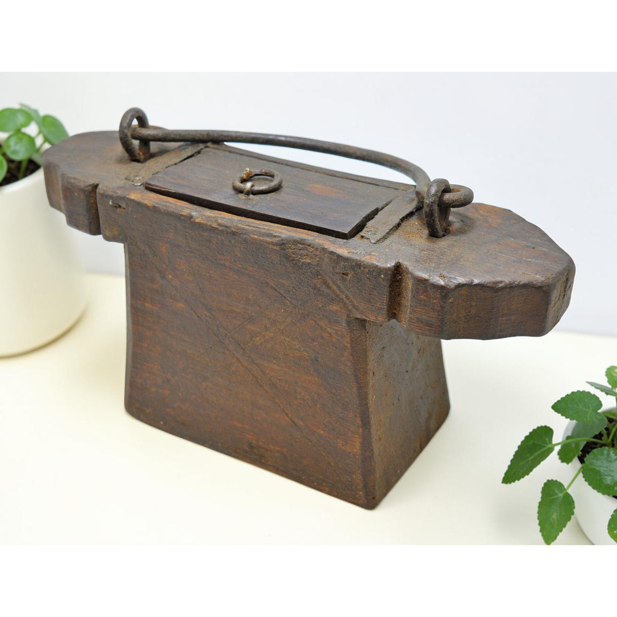 Antique Wooden Lanterns' Oil Pot Original Old Hand Carved
