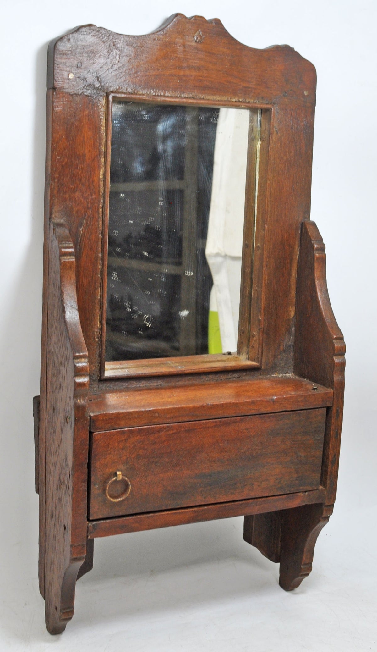 Antique Wooden Wall Décor Mirror Frame With Drawer Original Old Hand Crafted
