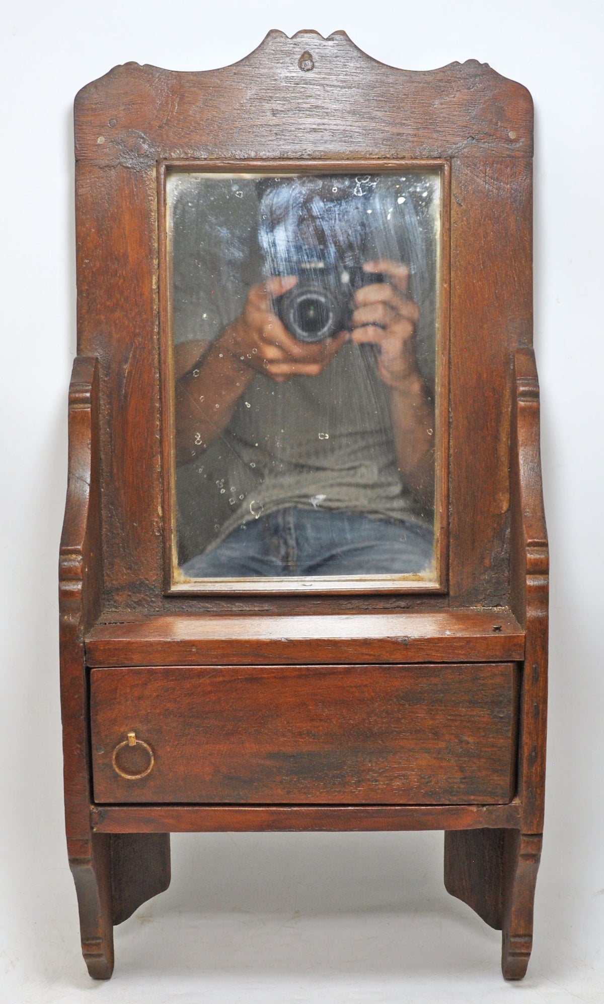 Antique Wooden Wall Décor Mirror Frame With Drawer Original Old Hand Crafted