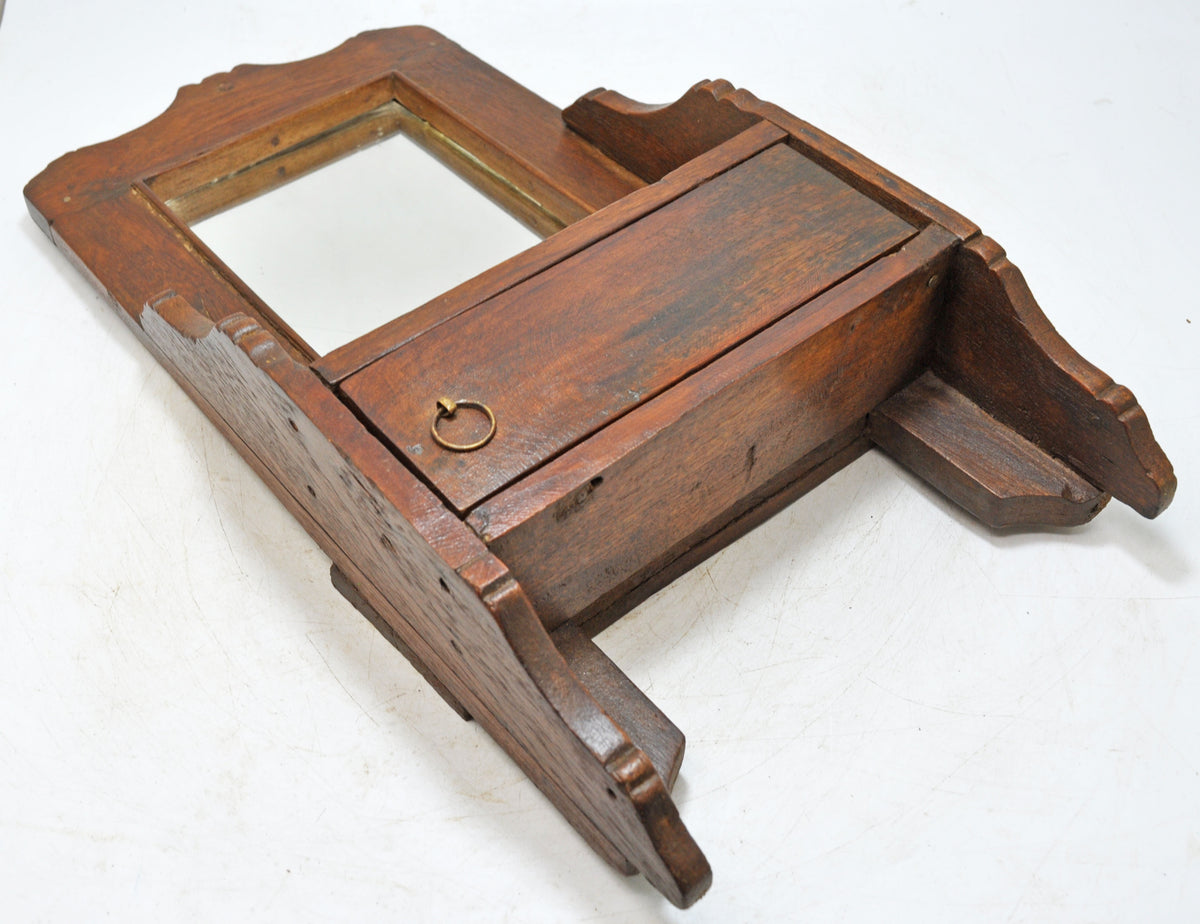 Antique Wooden Wall Décor Mirror Frame With Drawer Original Old Hand Crafted
