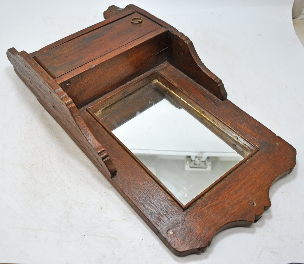 Antique Wooden Wall Décor Mirror Frame With Drawer Original Old Hand Crafted