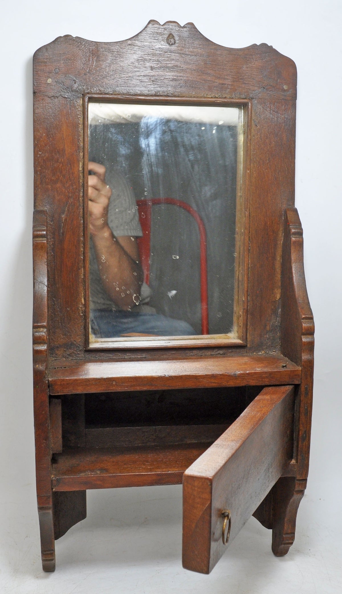 Antique Wooden Wall Décor Mirror Frame With Drawer Original Old Hand Crafted