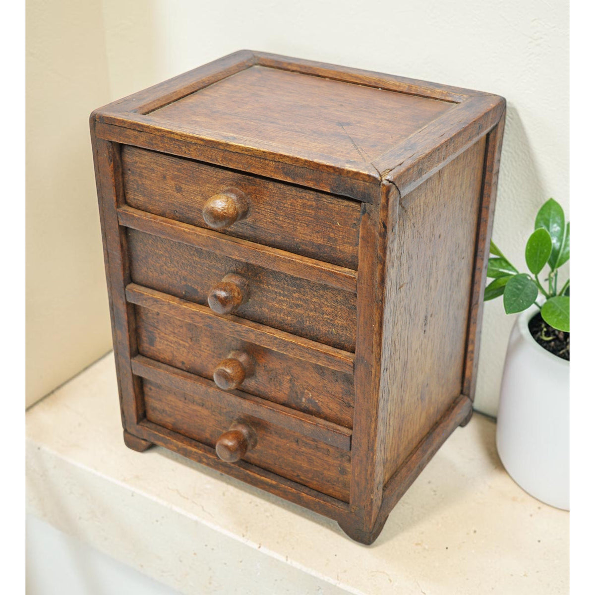 Vintage Wooden 4 Drawers Storage Box Original Old Hand Crafted