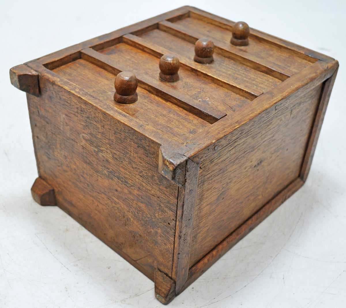 Vintage Wooden 4 Drawers Storage Box Original Old Hand Crafted
