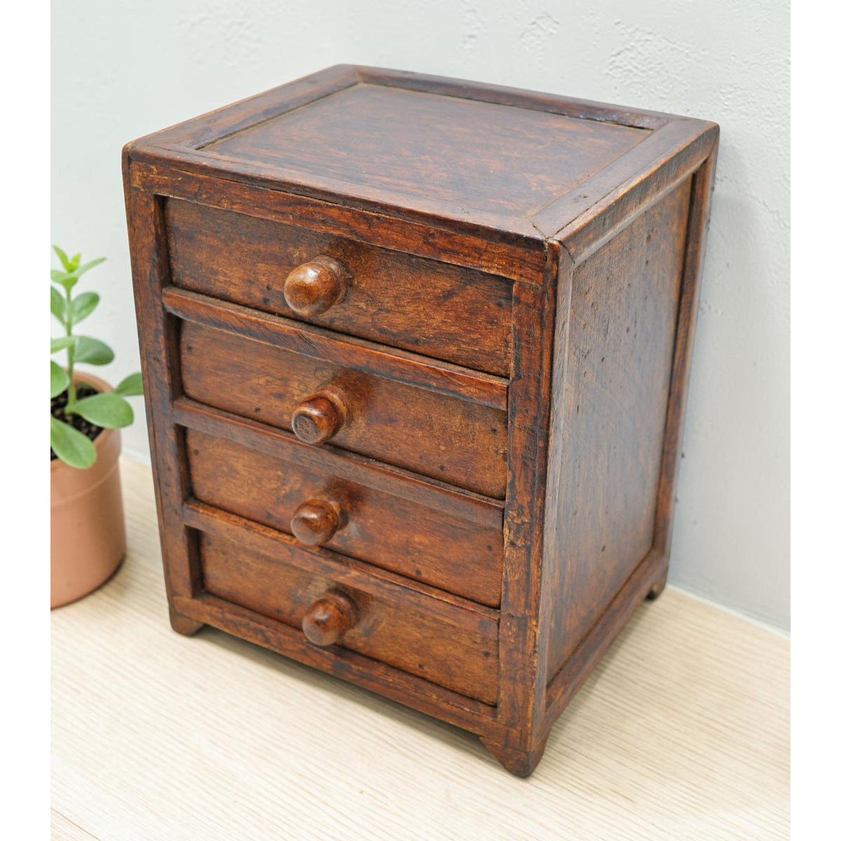 Vintage Wooden 4 Drawers Storage Box Original Old Hand Crafted