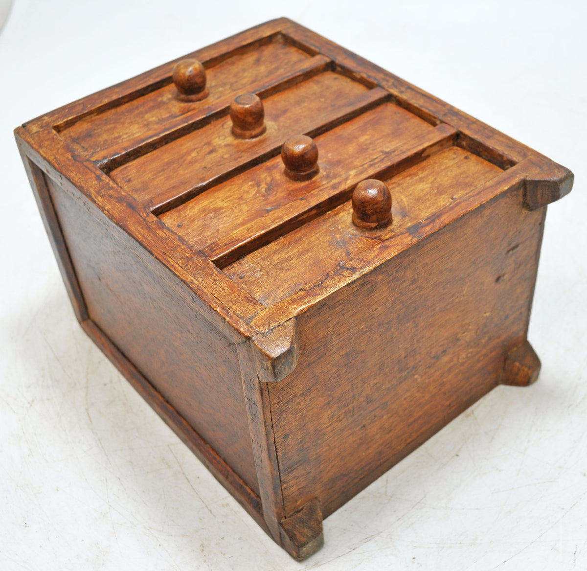 Vintage Wooden 4 Drawers Storage Box Original Old Hand Crafted