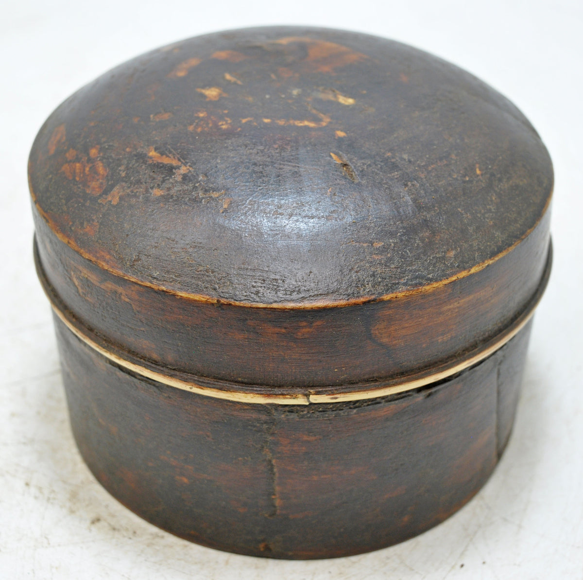 Vintage Wooden Round Box Original Old Hand Crafted Brass Inner