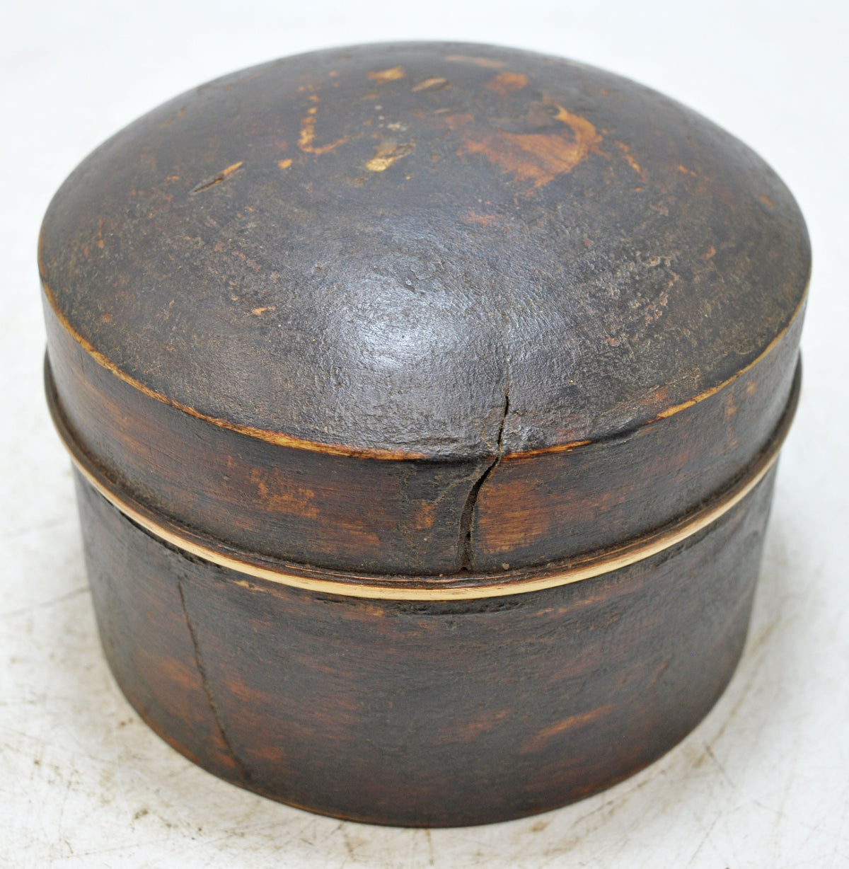 Vintage Wooden Round Box Original Old Hand Crafted Brass Inner
