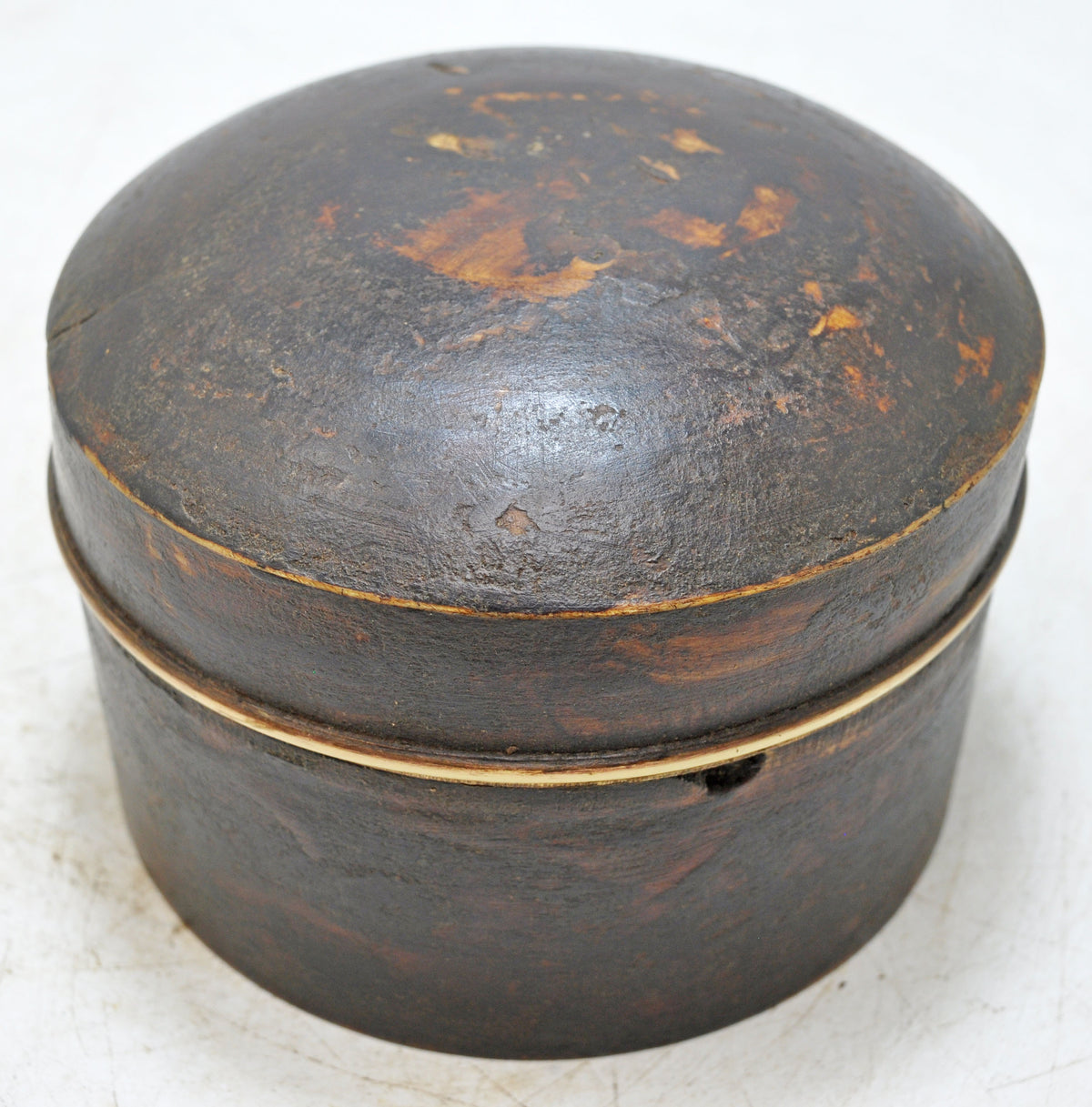 Vintage Wooden Round Box Original Old Hand Crafted Brass Inner