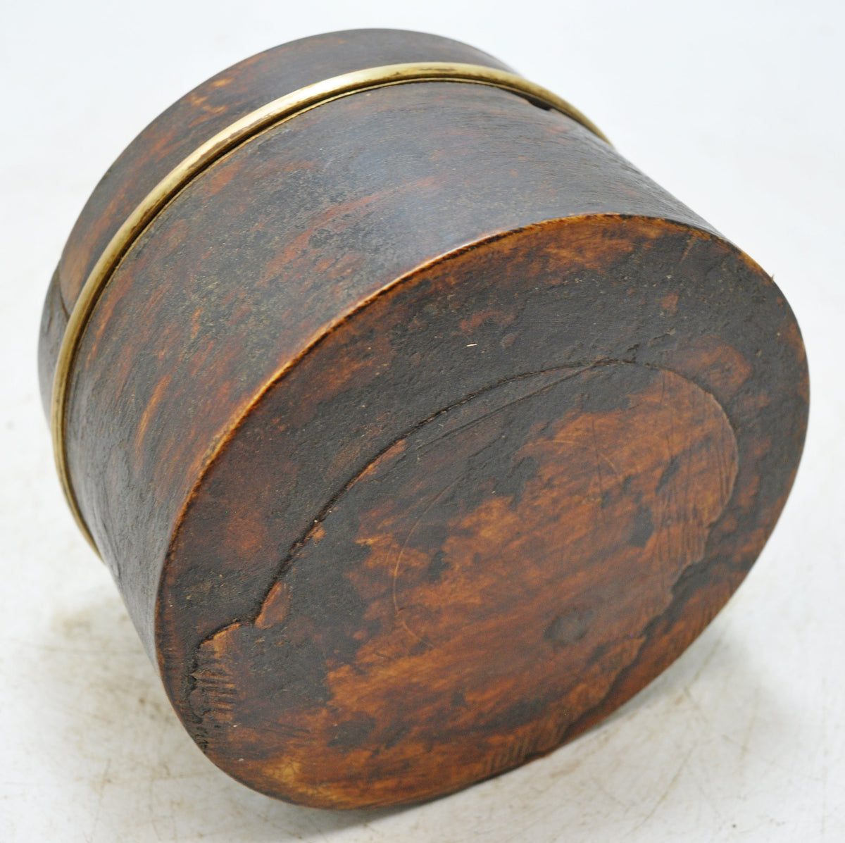 Vintage Wooden Round Box Original Old Hand Crafted Brass Inner