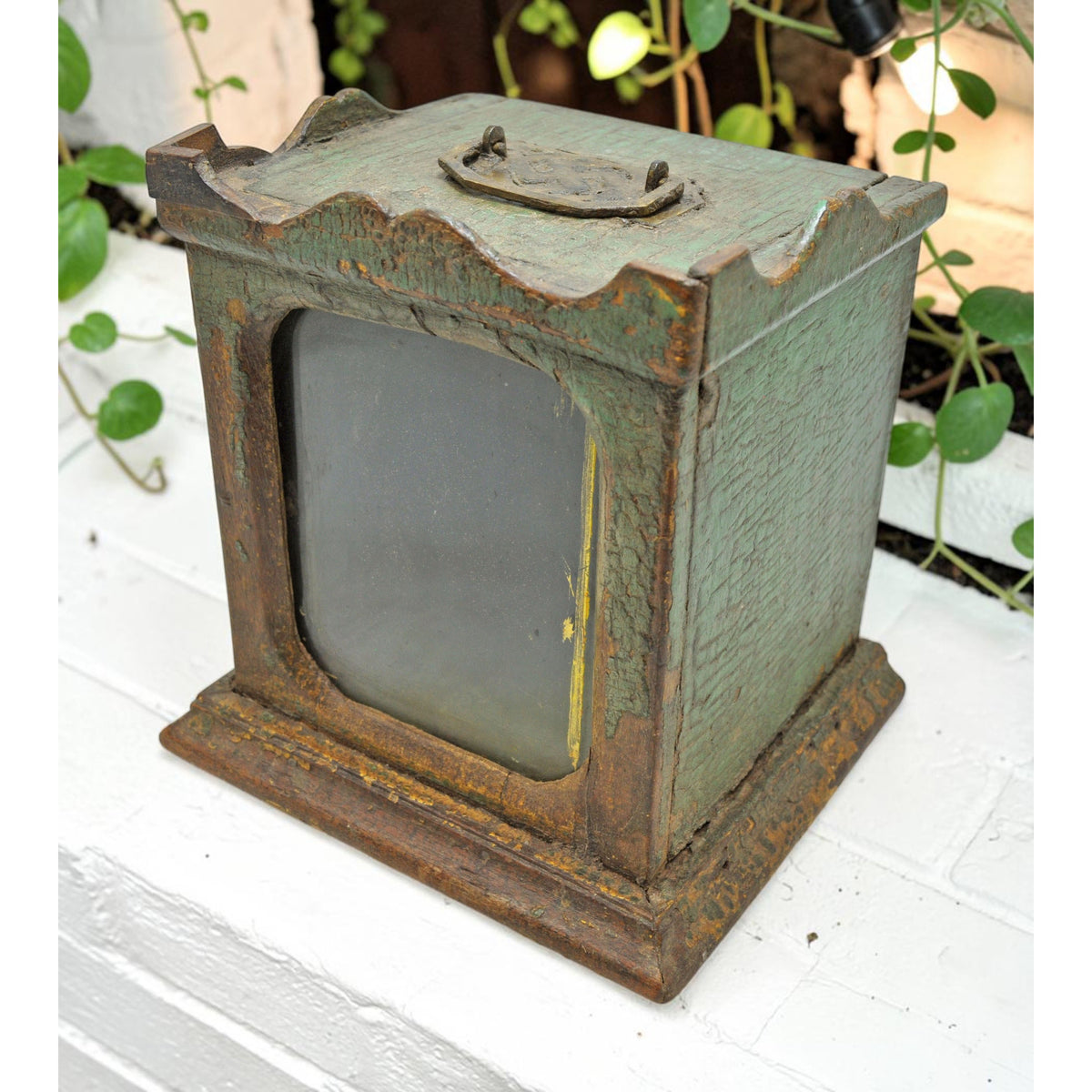 Antique Wooden Small Showcase Box Original Old Hand Crafted Glass Front