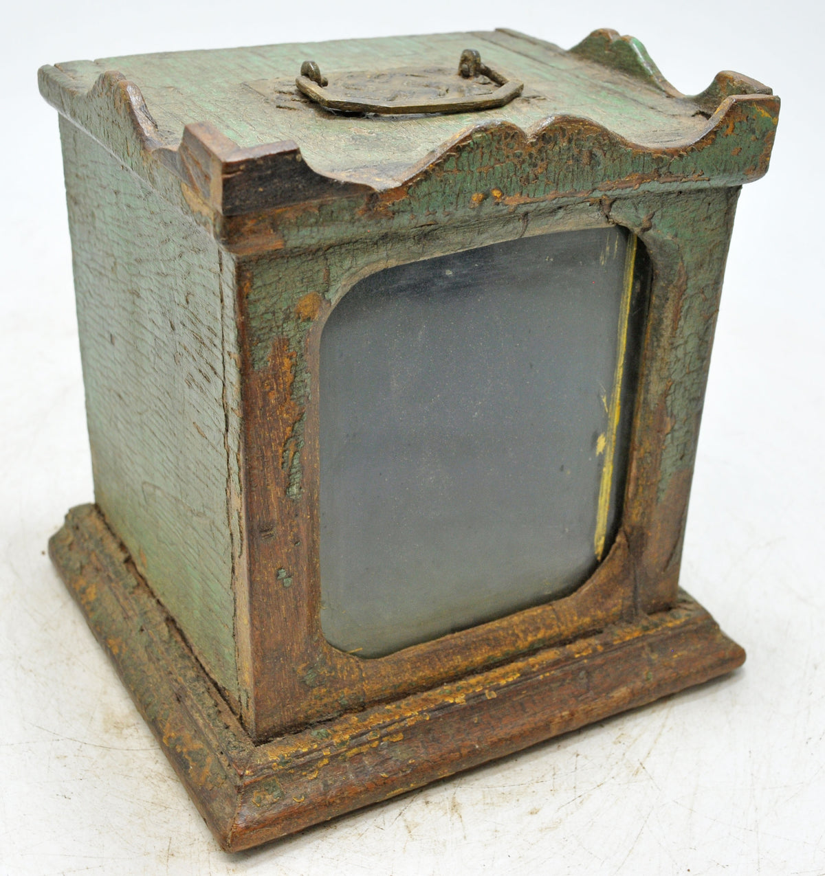 Antique Wooden Small Showcase Box Original Old Hand Crafted Glass Front