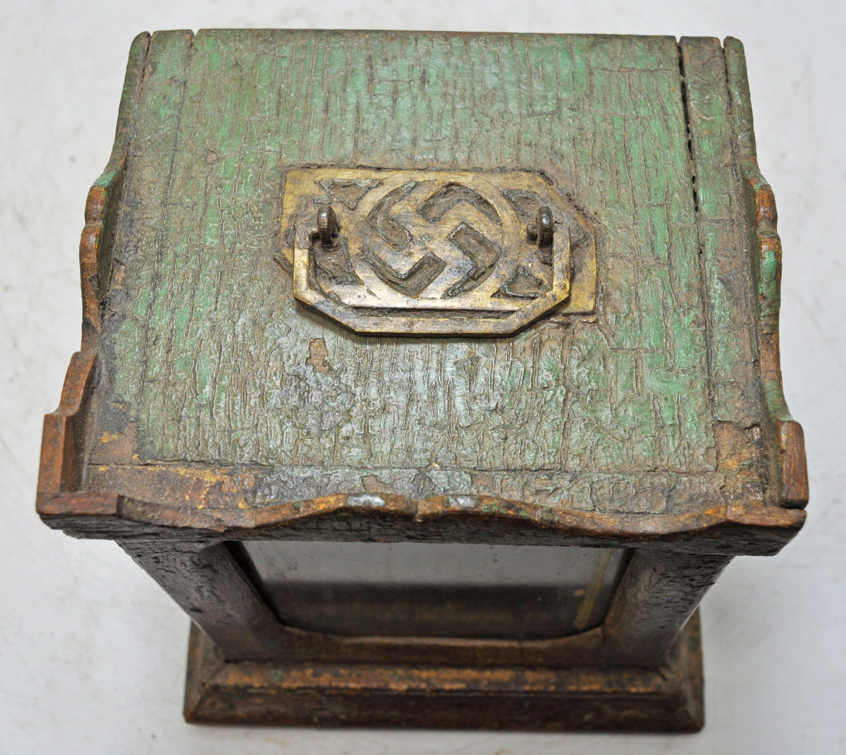 Antique Wooden Small Showcase Box Original Old Hand Crafted Glass Front