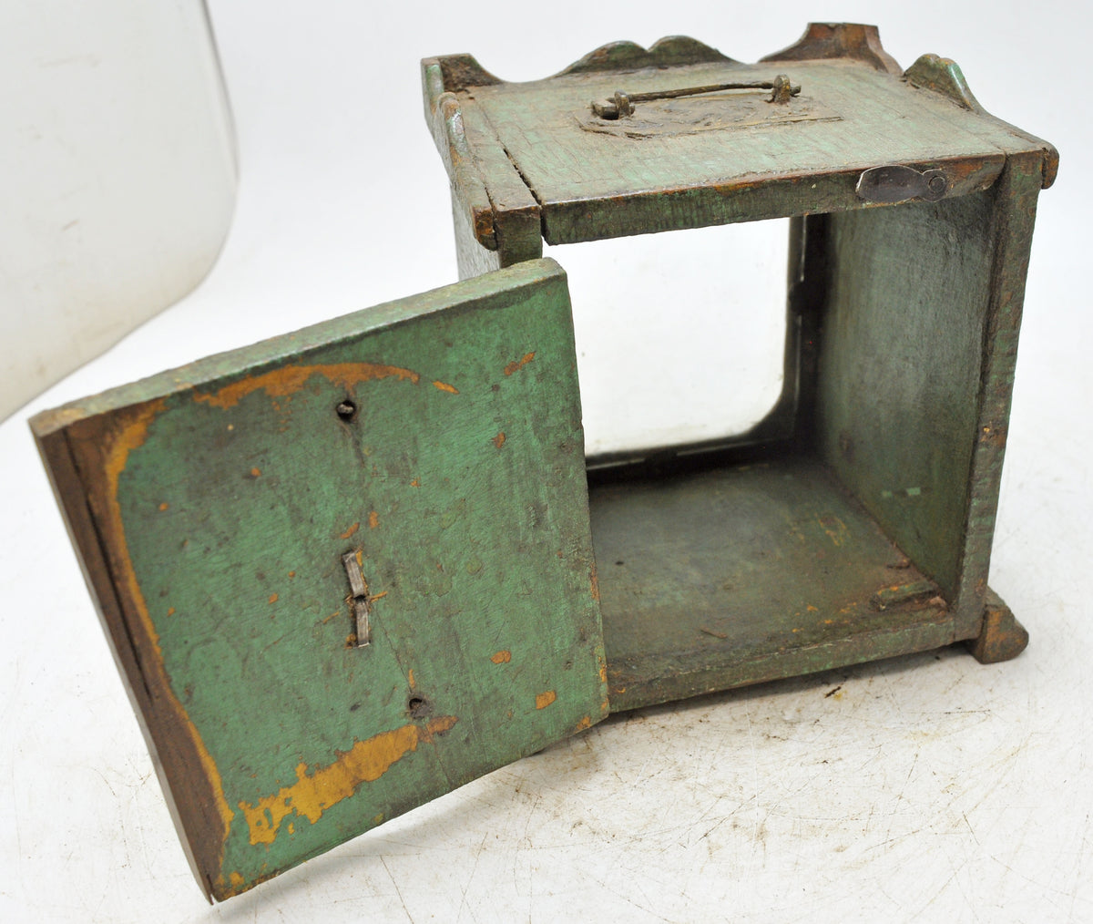 Antique Wooden Small Showcase Box Original Old Hand Crafted Glass Front