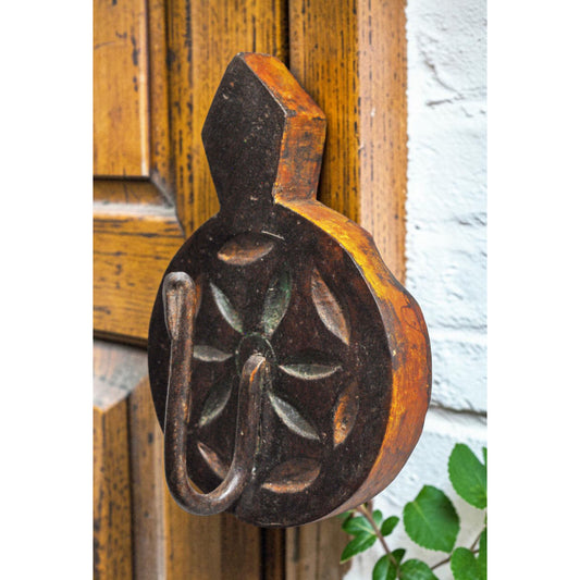 Vintage Wooden Small 1 Hook Hanger Original Old Hand Carved