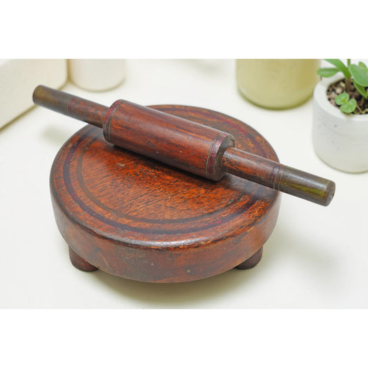 Vintage Wooden Miniature Toy Rolling Pin and Plate Set Original Old Hand Crafted