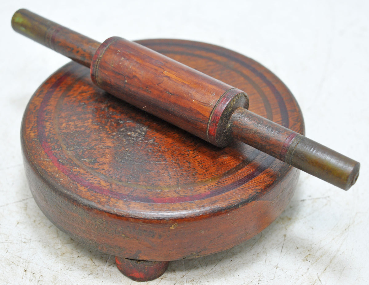 Vintage Wooden Miniature Toy Rolling Pin and Plate Set Original Old Hand Crafted