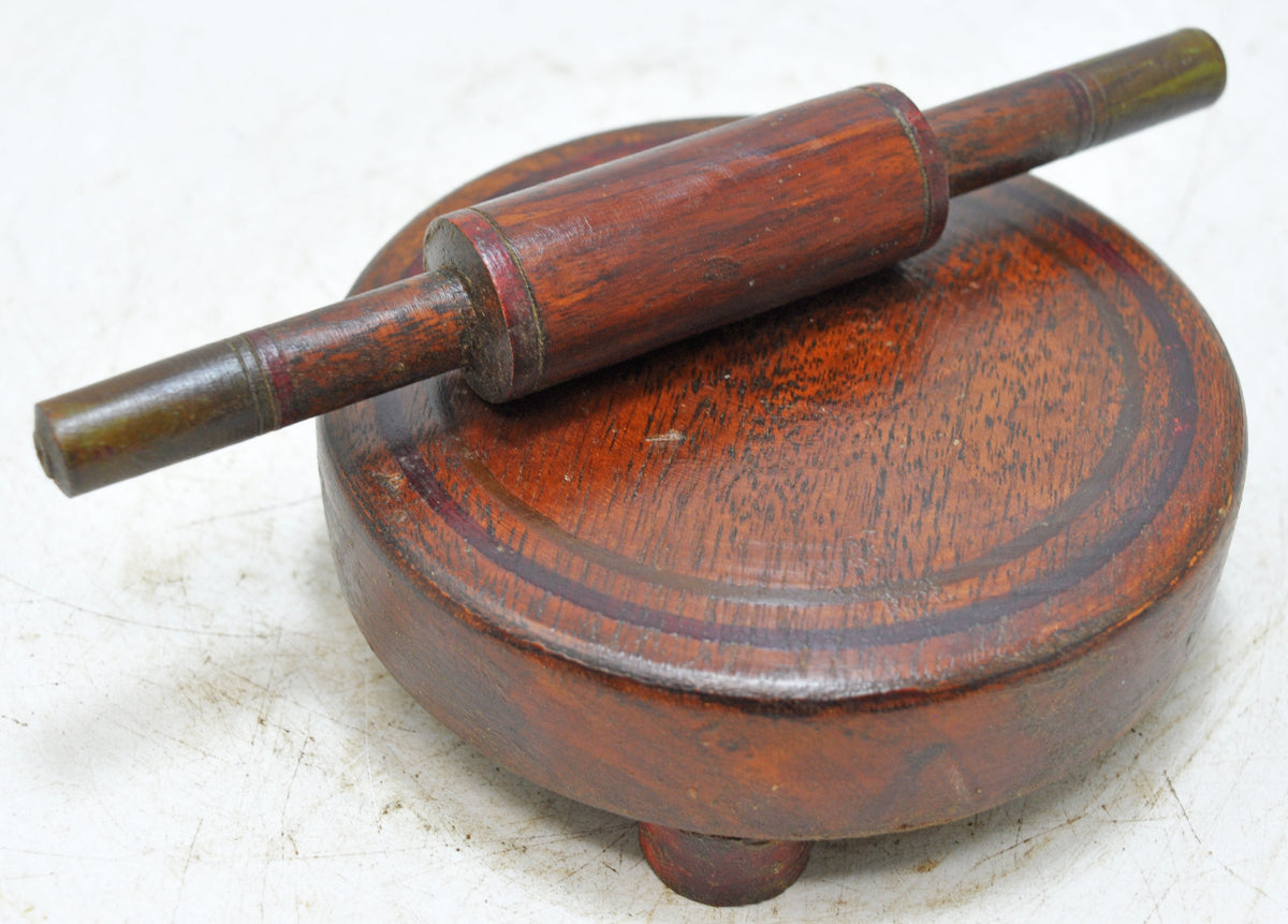 Vintage Wooden Miniature Toy Rolling Pin and Plate Set Original Old Hand Crafted