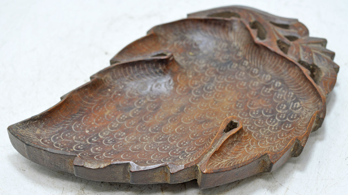 Vintage Wooden Leaf Shaped Small Tray Plate Original Old Hand Carved