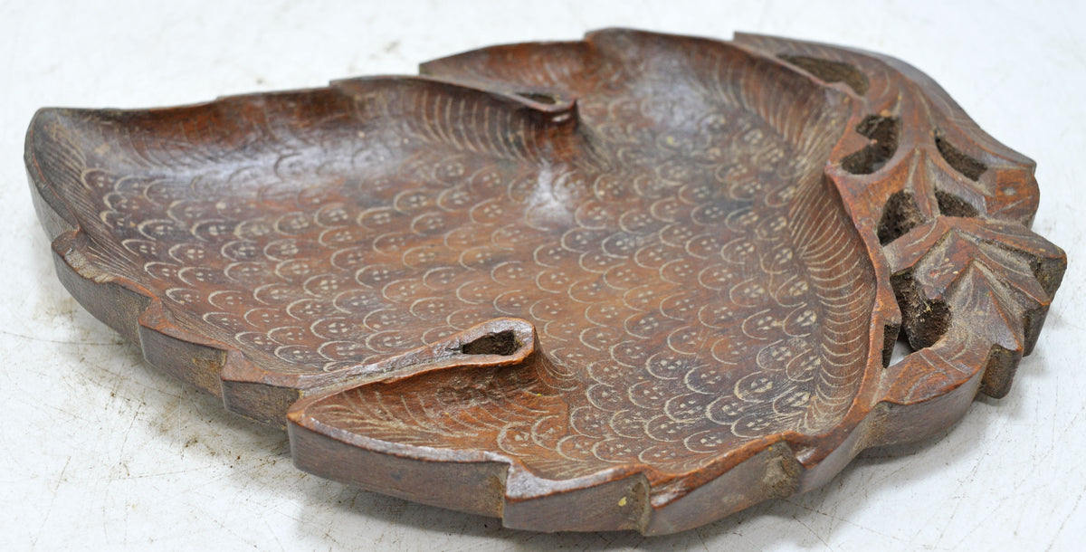 Vintage Wooden Leaf Shaped Small Tray Plate Original Old Hand Carved
