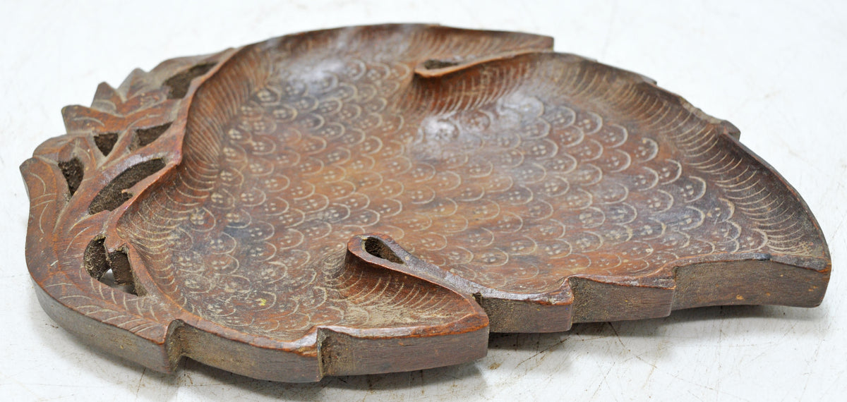 Vintage Wooden Leaf Shaped Small Tray Plate Original Old Hand Carved