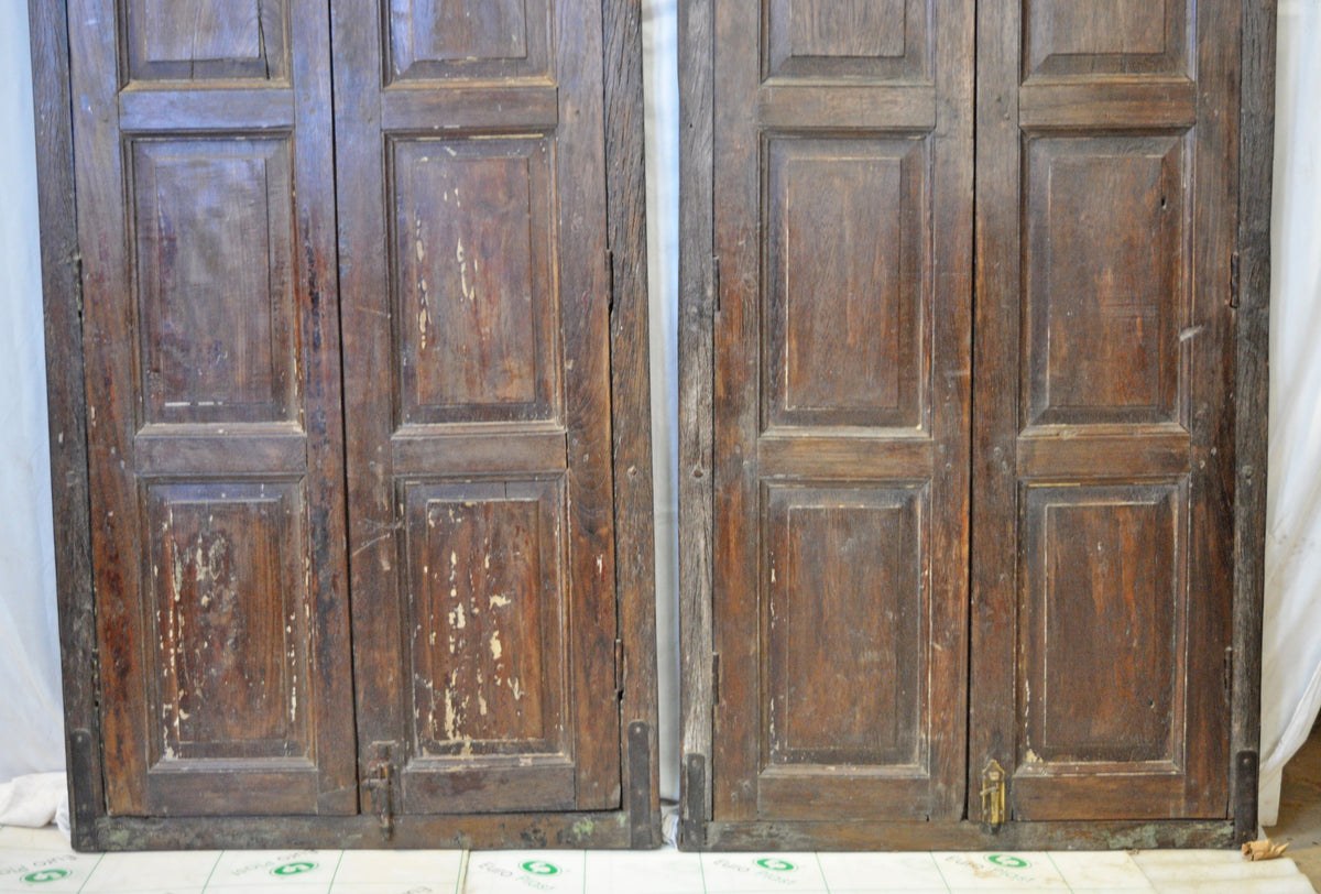 Original Antique Wall Décor Wooden Window Panel Frames Pair Stained Glass Rustic Painted 2.5x6 FT