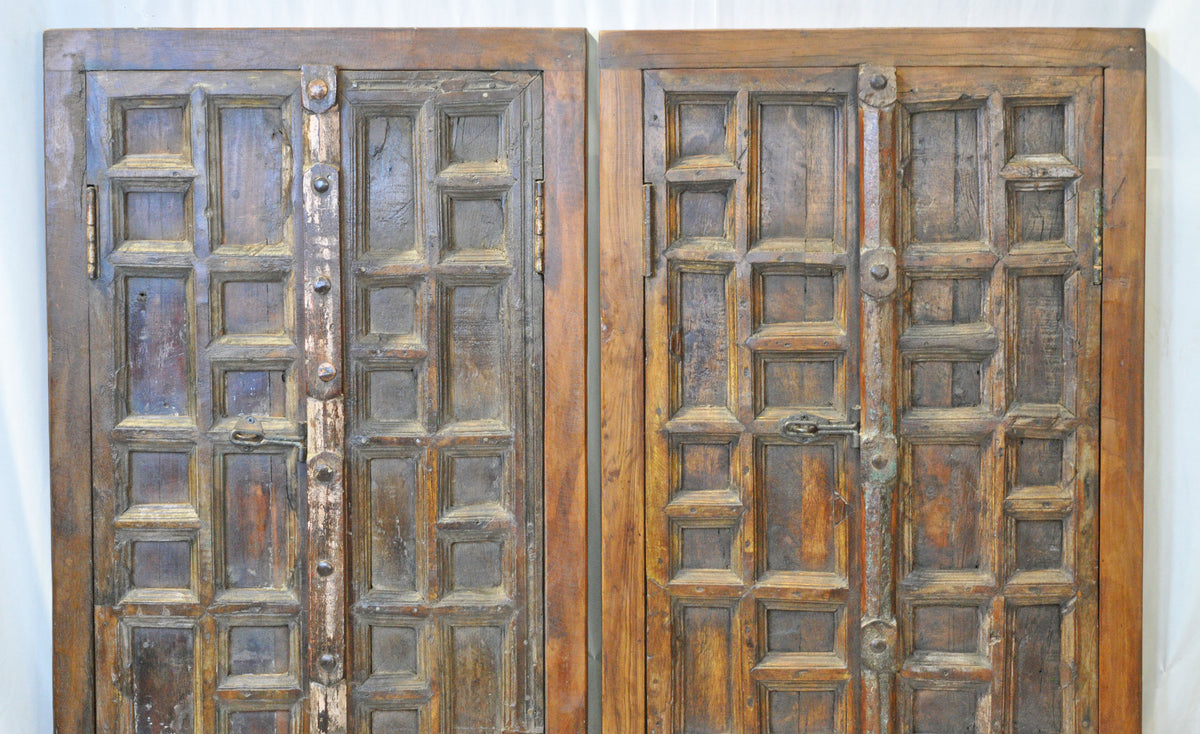 Antique Wooden Window Panel Frames Pair Wall Décor Fine Geometrical Design 2x4 FT