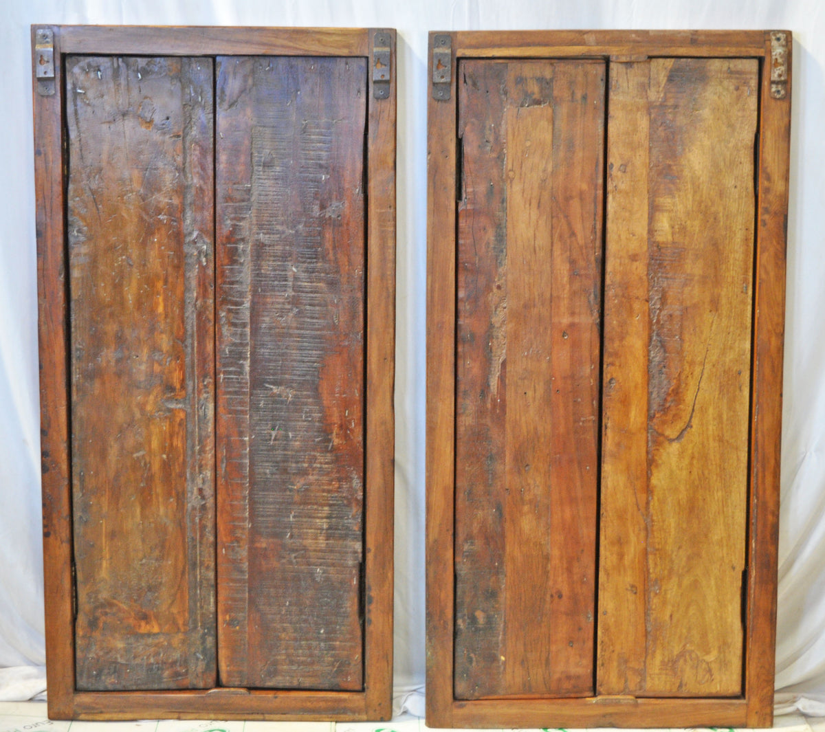Antique Wooden Window Panel Frames Pair Wall Décor Fine Geometrical Design 2x4 FT