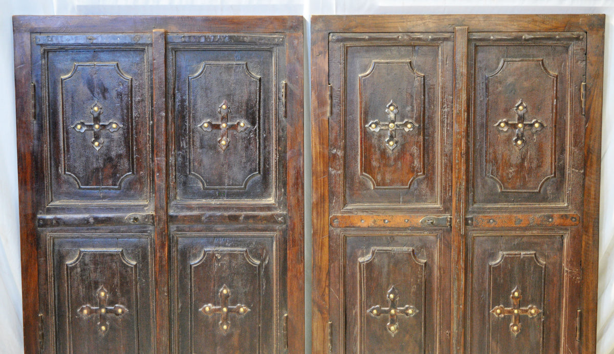 Antique Wooden Window Panel Frame Pair Wall Décor Fine Metal Fitted 2.5x3.5 ft