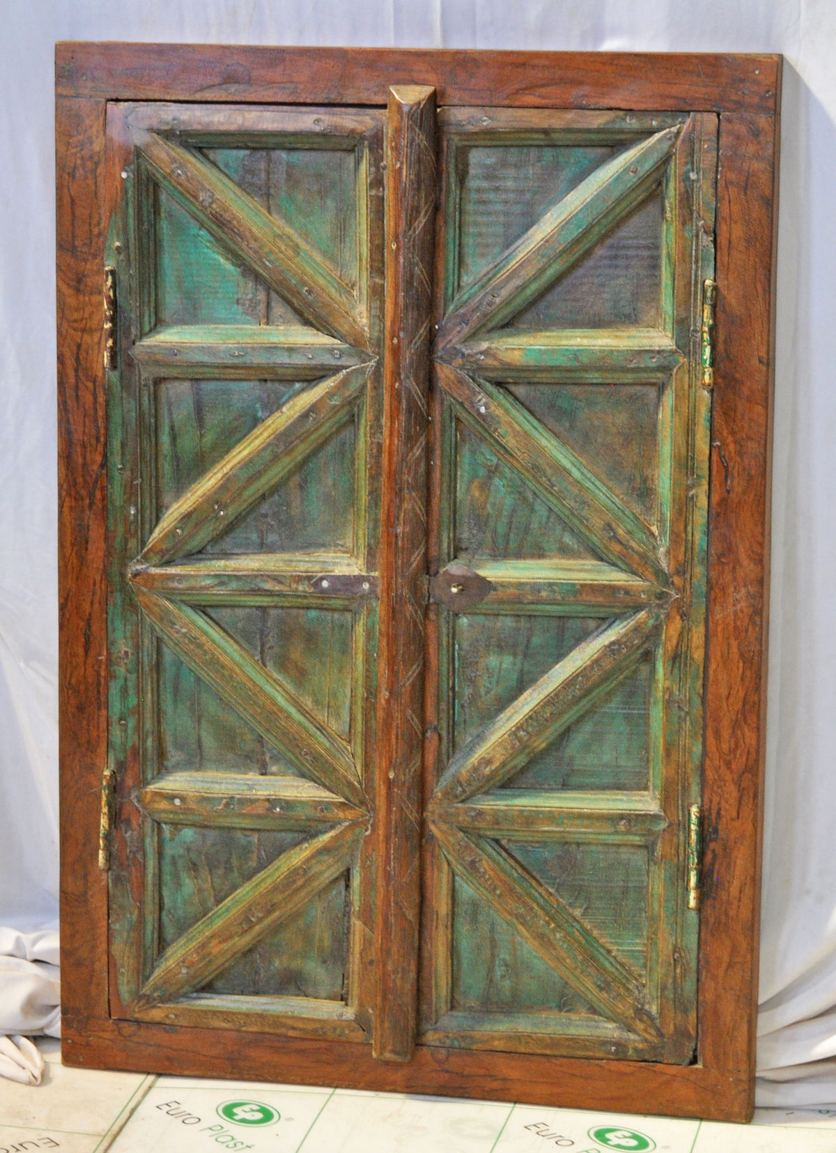 Antique Wooden Wall Décor Window Panel Frame Original Old Fine Geometrical Designs Rustic Painted