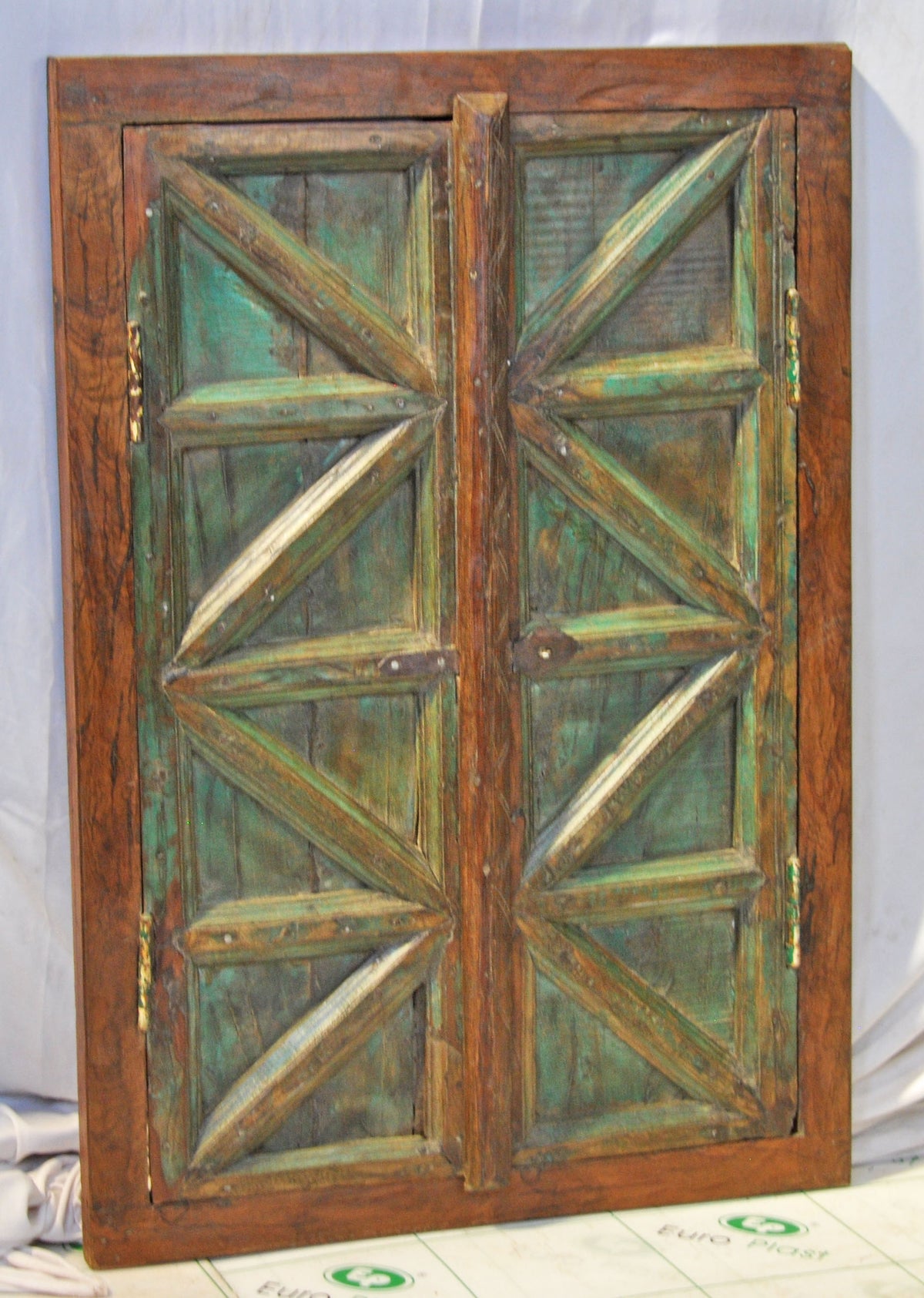 Antique Wooden Wall Décor Window Panel Frame Original Old Fine Geometrical Designs Rustic Painted