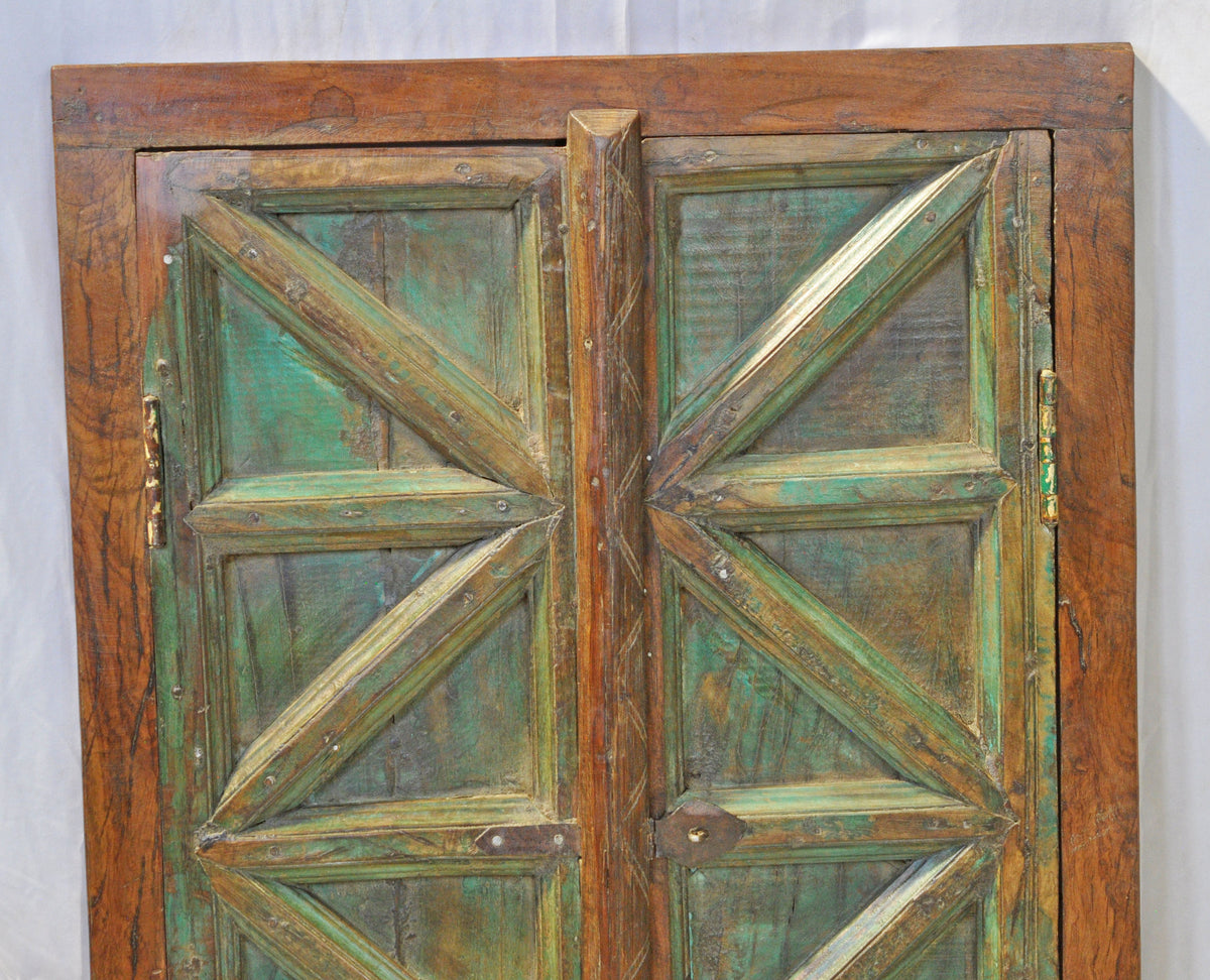 Antique Wooden Wall Décor Window Panel Frame Original Old Fine Geometrical Designs Rustic Painted