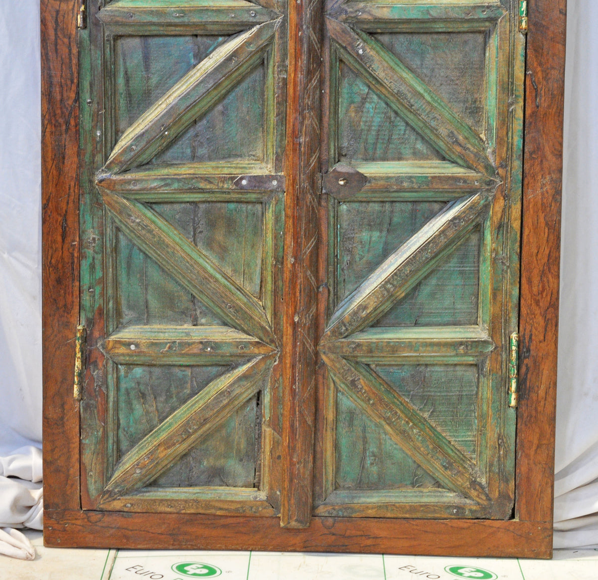 Antique Wooden Wall Décor Window Panel Frame Original Old Fine Geometrical Designs Rustic Painted